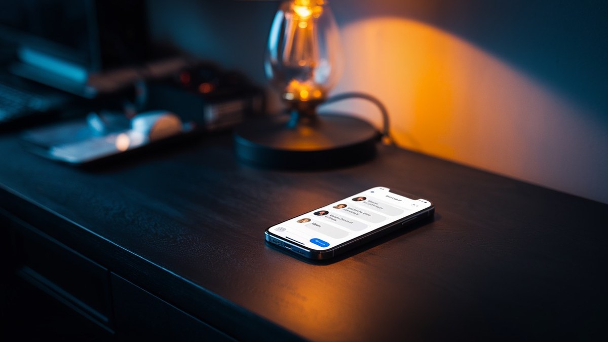 Celular com conversa de WhatsApp sem resposta sobre mesa à meia-noite