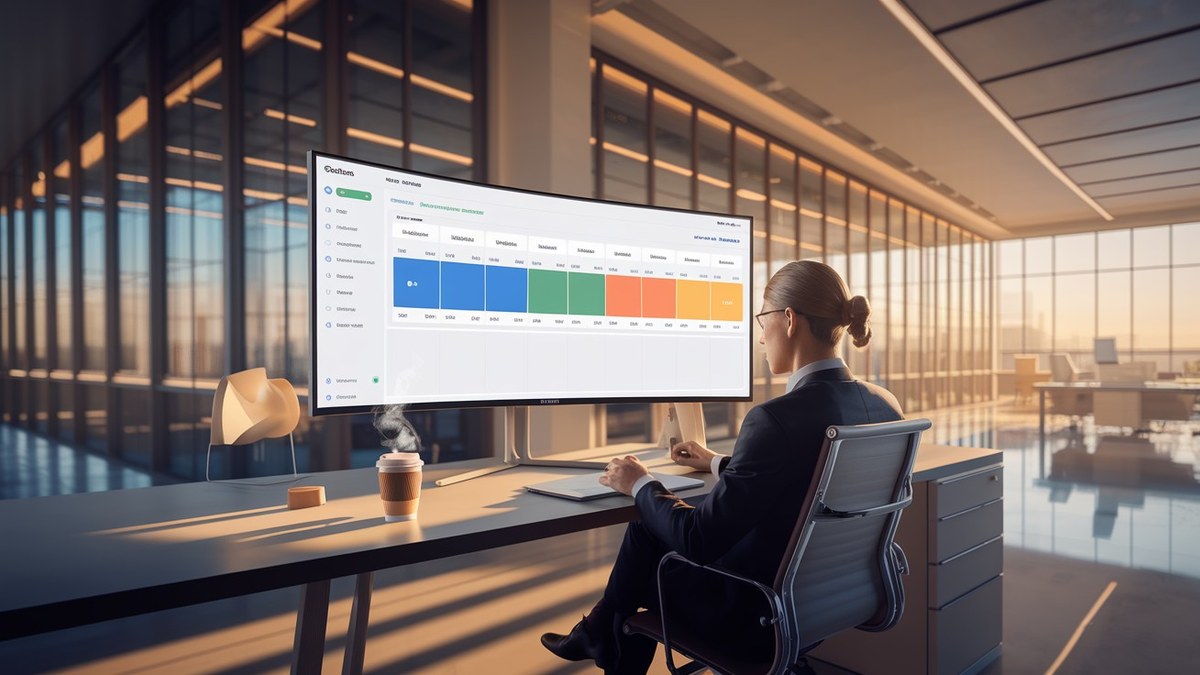 Profesional de ventas analizando un dashboard de CRM multicanal en un monitor grande