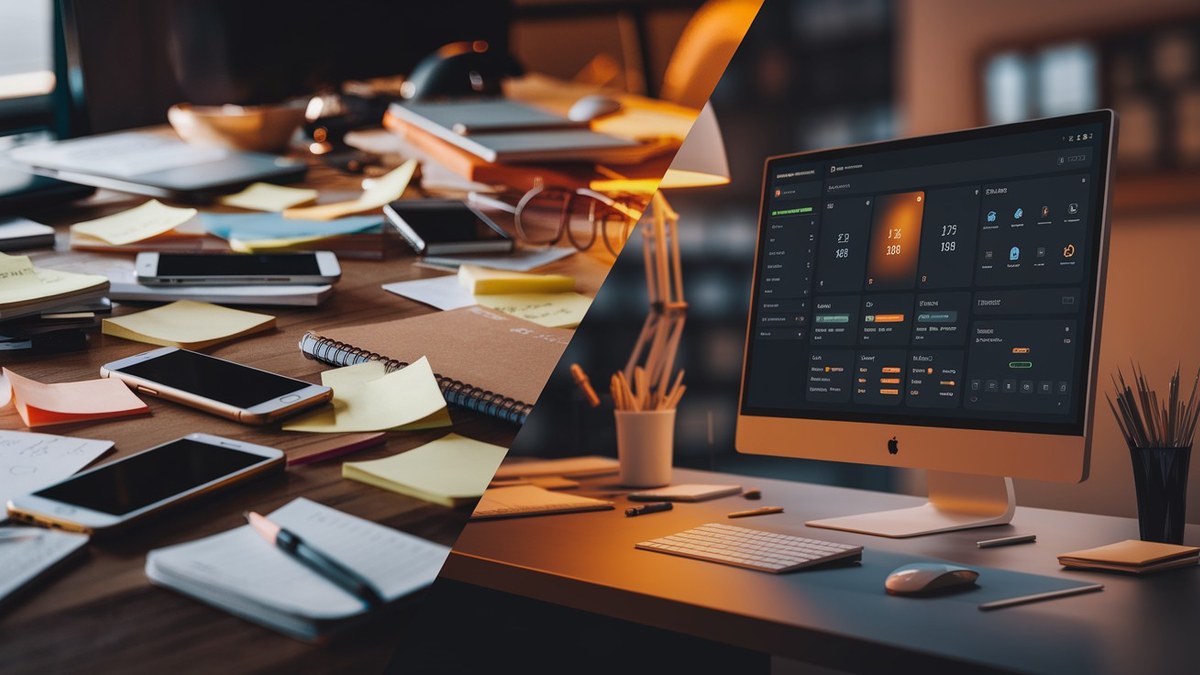 Comparação entre atendimento fragmentado em vários dispositivos e atendimento unificado em um painel de CRM