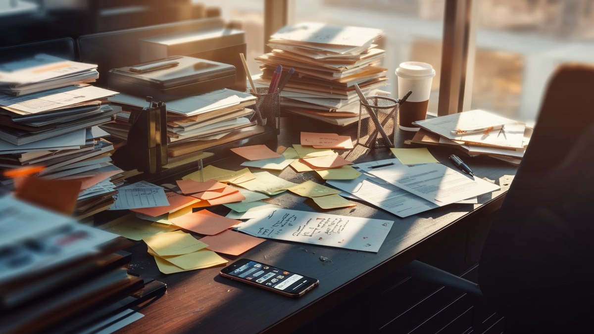 Escritorio con notificaciones acumuladas que representan leads sin respuesta